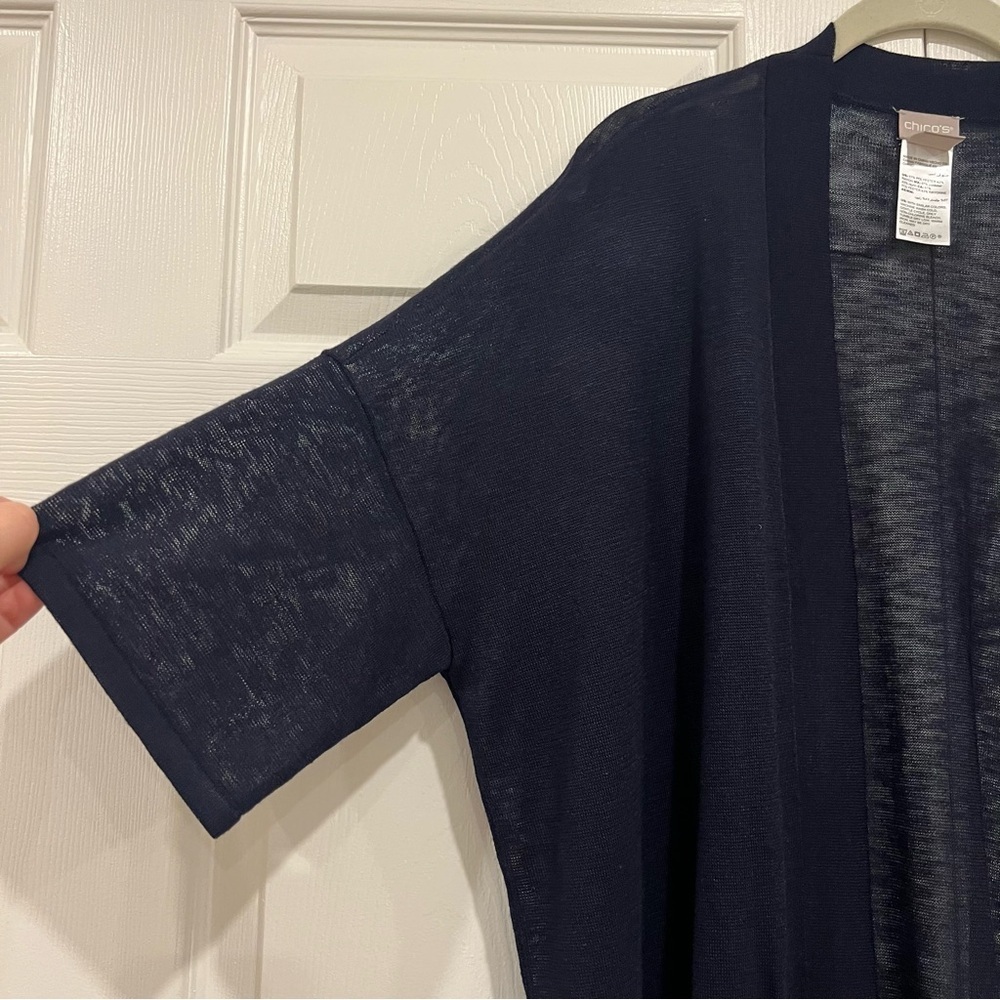 Chico's Open Front Cardigan Sweater Sheer Classic Navy Womens 0P Small Petite - Picture 3 of 7